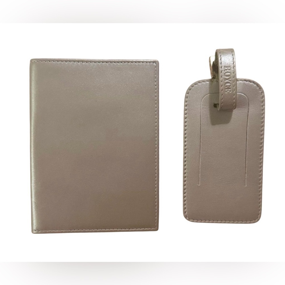 NWOT ROYCE New York Gray Leather Travel Set- Passport Holder & Luggage Tag